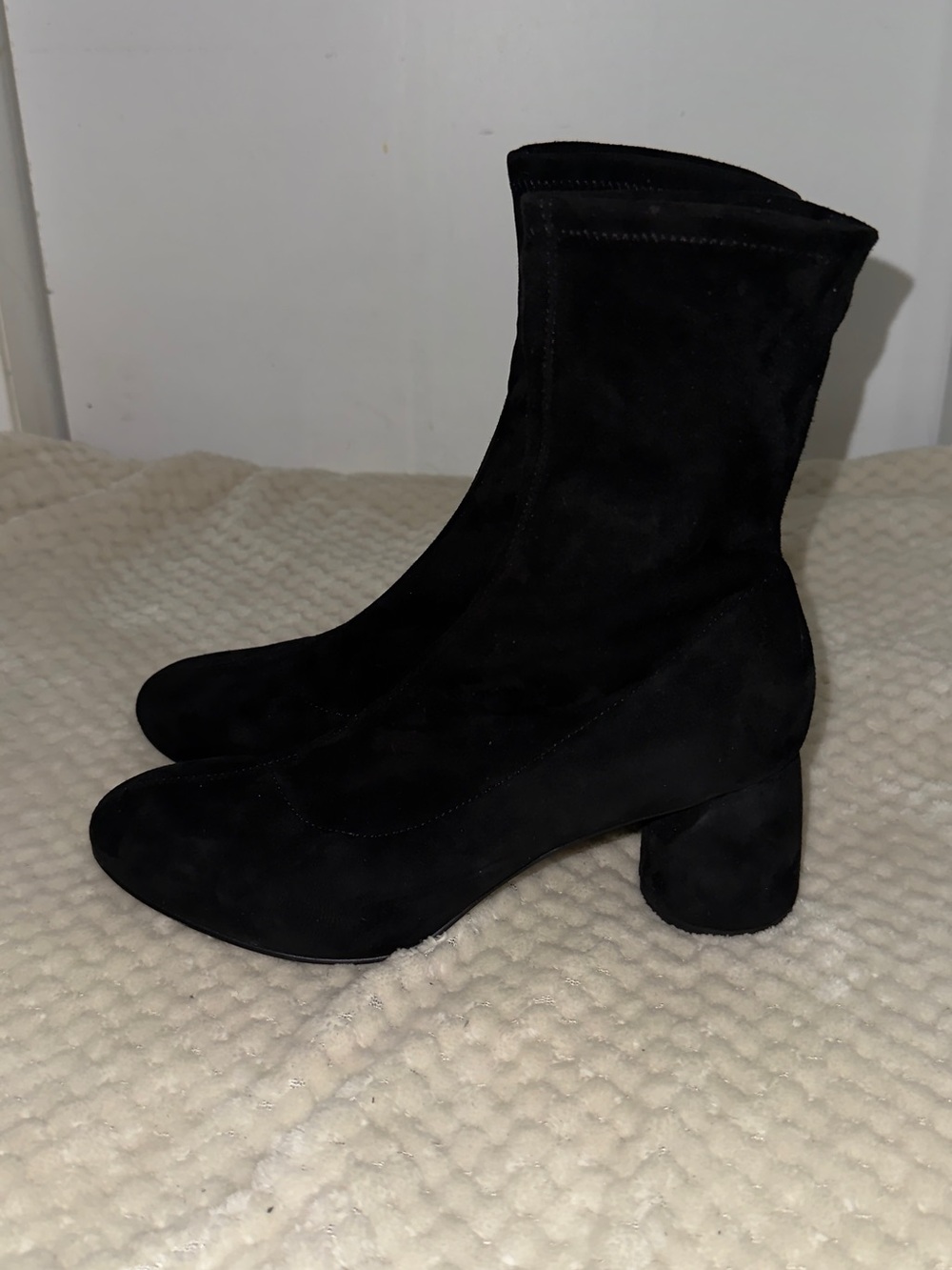 & Other Stories Black Suede Mid-Calf Block Heel Booties